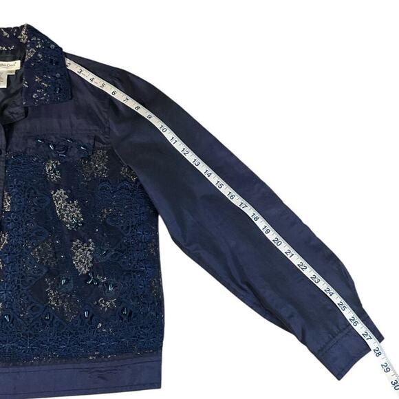 Coldwater Creek Silk Blend Shantung Jacket Size Small Embroidered Blue - Picture 9 of 10